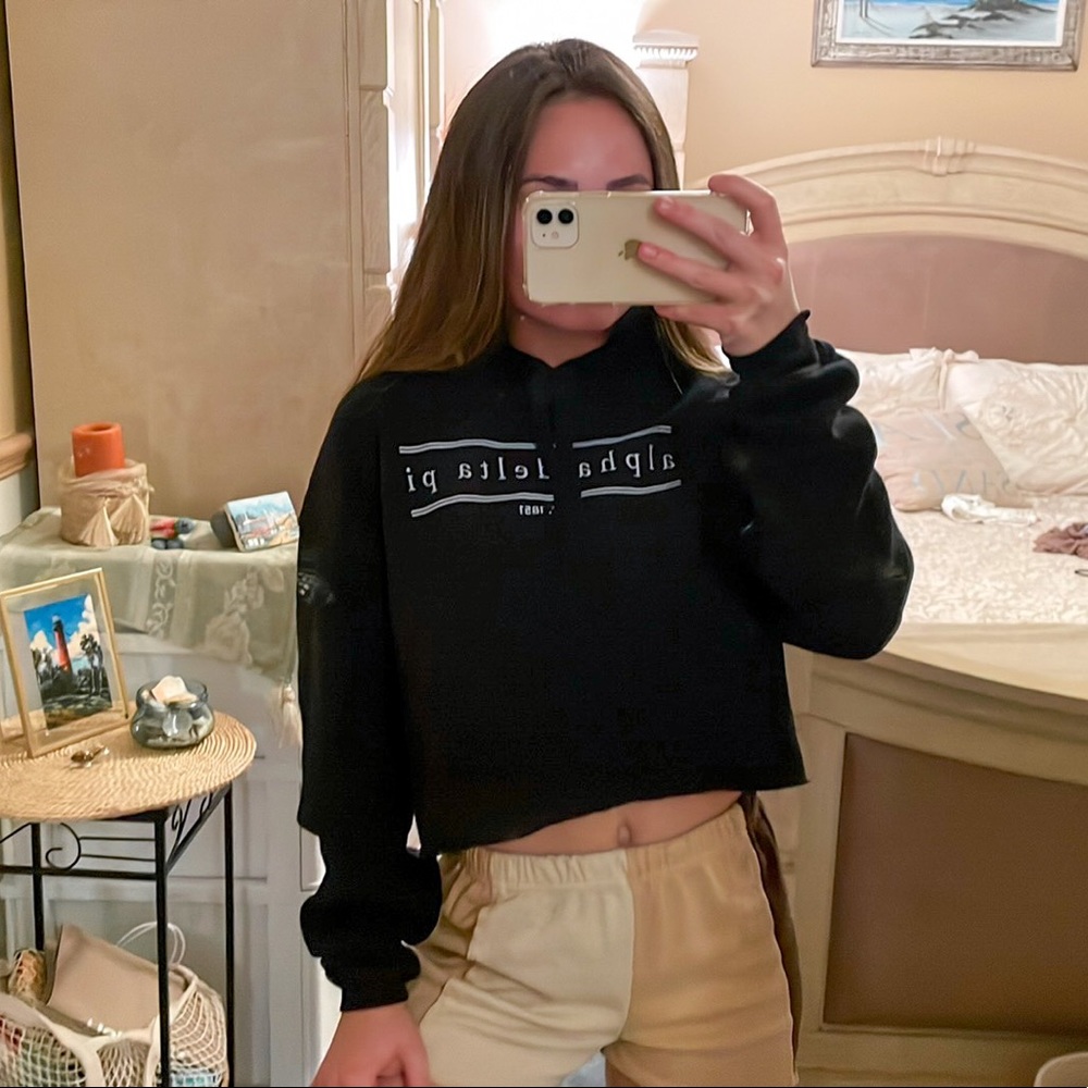 Alpha Delta Pi Cropped Black Hoodie Sweatshirt
